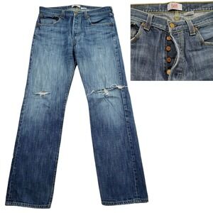 Vintage Levis 501 Straight‎ Leg Jeans 33x32* Men Light Blue Button Fly Destroyed